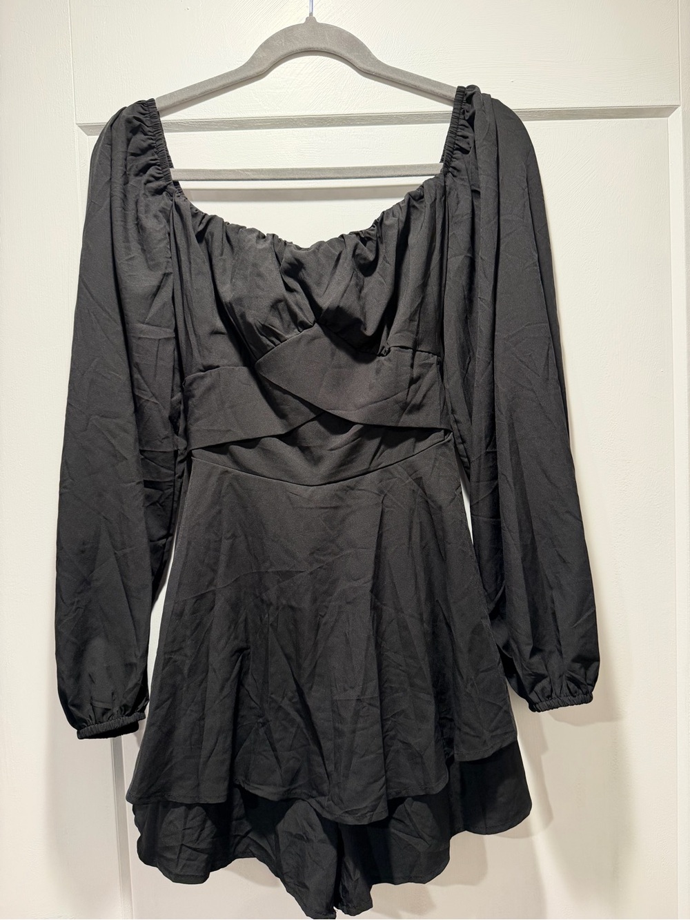 Black Long-Sleeve Ruffled Romper